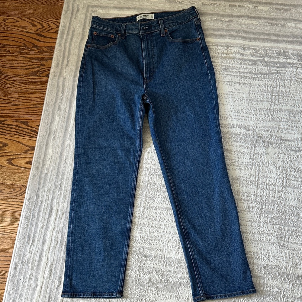 Classic Blue Denim Jeans Ankle Straight Ultra High Rise